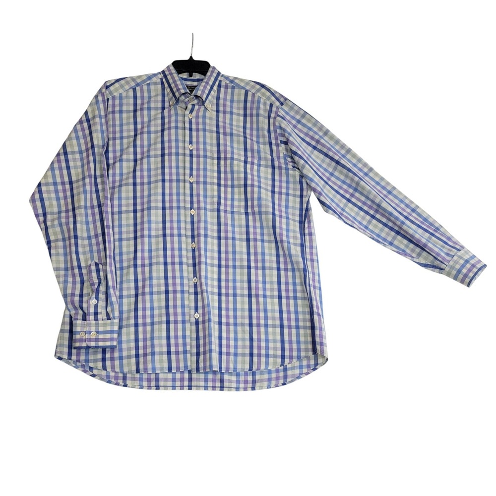 Gitman Bros Plaid Button Down Shirt Mens Large Blue Purple Cotton Made in USA